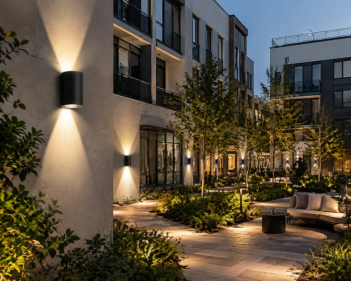 Apartment building with warmth outdoor wall light